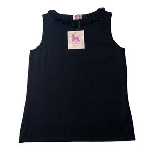 NEW‎ Womens Pink Poodle Solid Black Knit Tank Top with Loopy Fringe Trim Size S